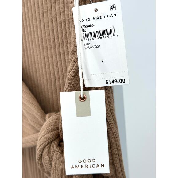 Good American Rib Knit Tie Waist Midi Dress in Taupe Large - Picture 7 of 11